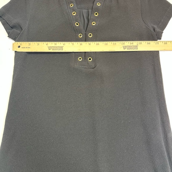Michael Kors Black Grommet V Neck Dress Small High Low Chiffon Hem - Picture 3 of 9